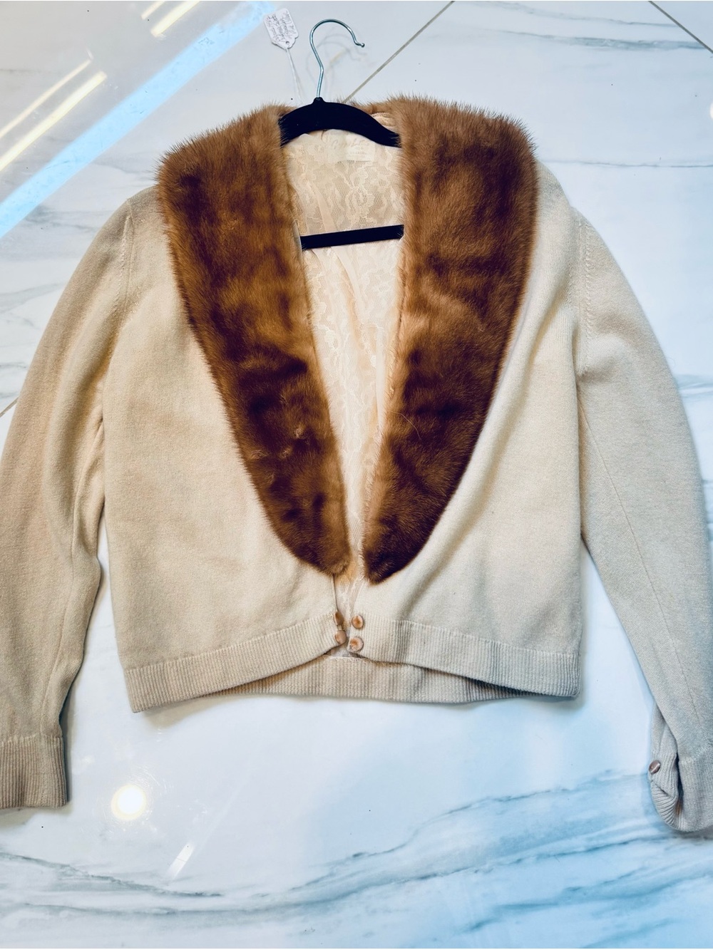 Vintage Cashmere & Mink Collar Cardigan